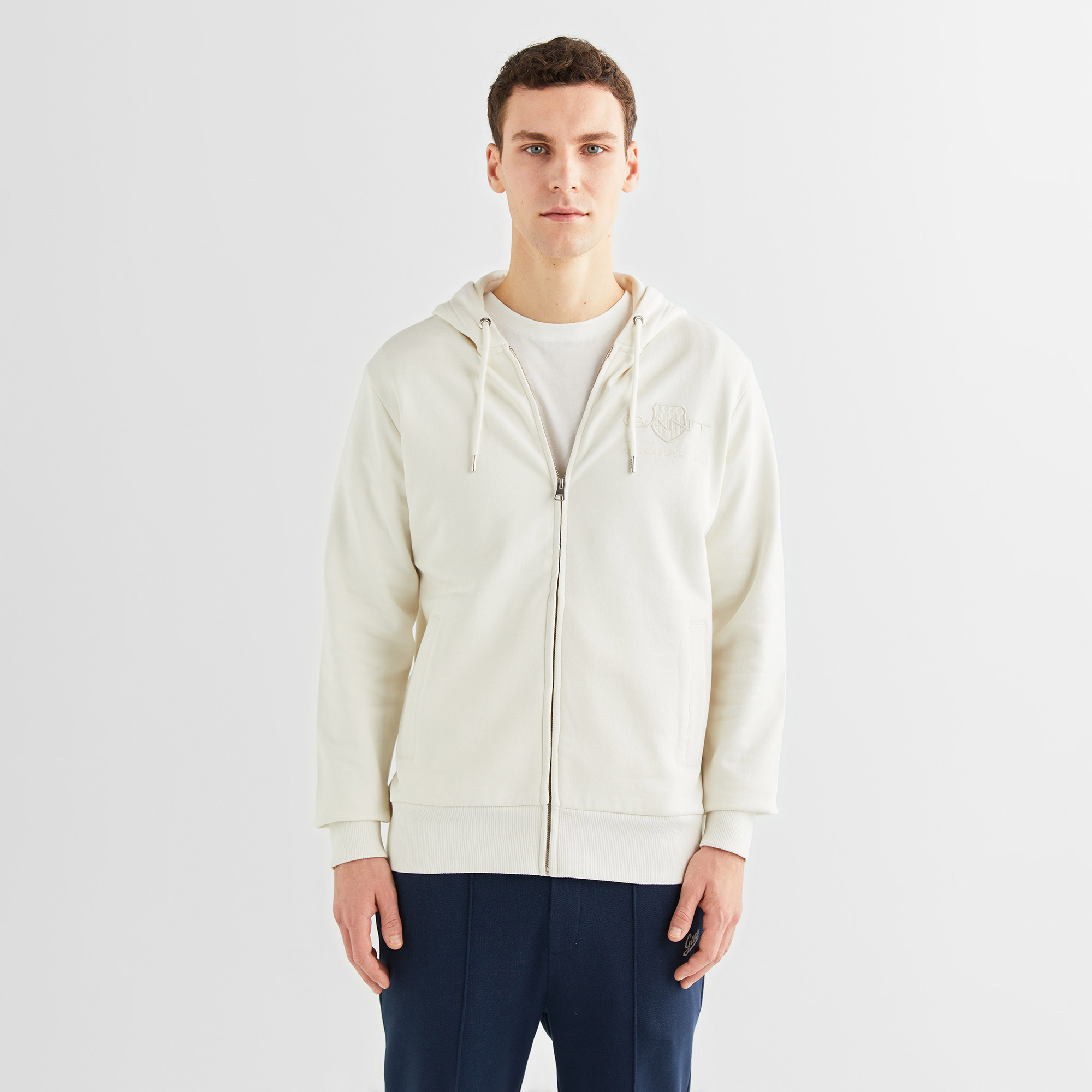  GANT Erkek Krem Regular Fit Kapüşonlu Logolu Sweatshirt