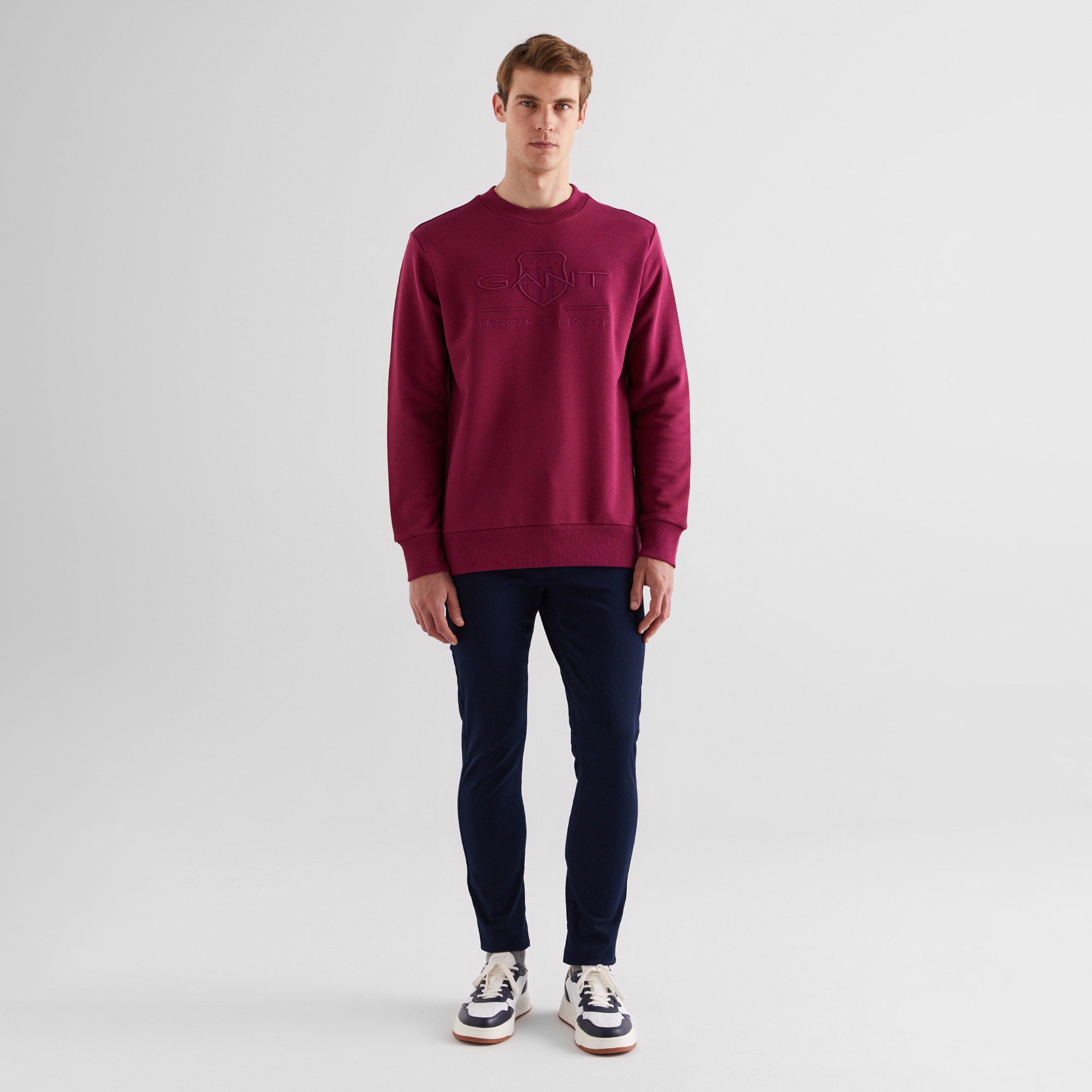 GANT Erkek Bordo Regular Fit Bisiklet Yaka Logolu Sweatshirt