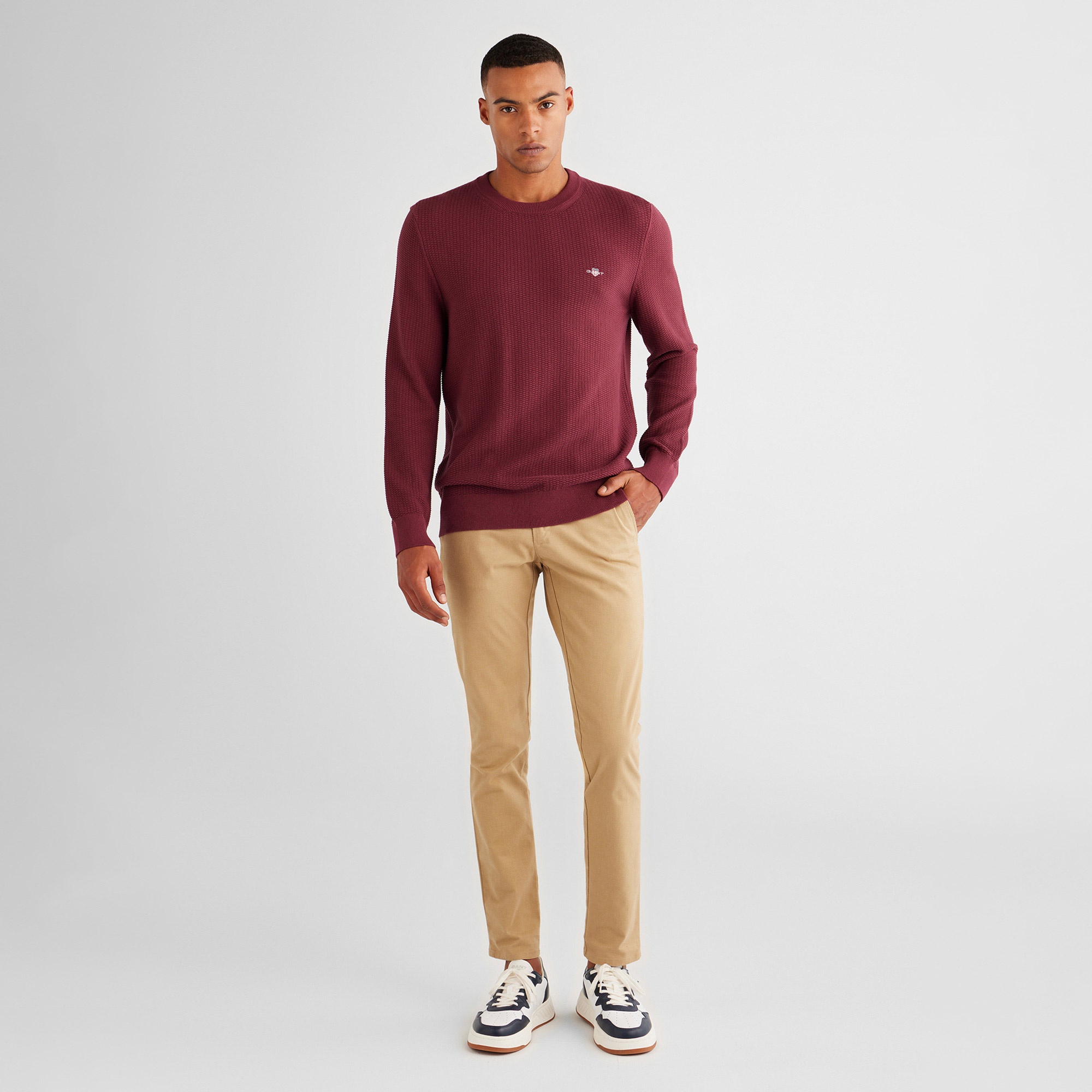 GANT Erkek Bordo Regular Fit Bisiklet Yaka Kazak