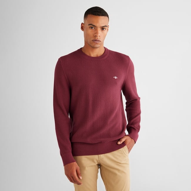  GANT Erkek Bordo Regular Fit Bisiklet Yaka Kazak