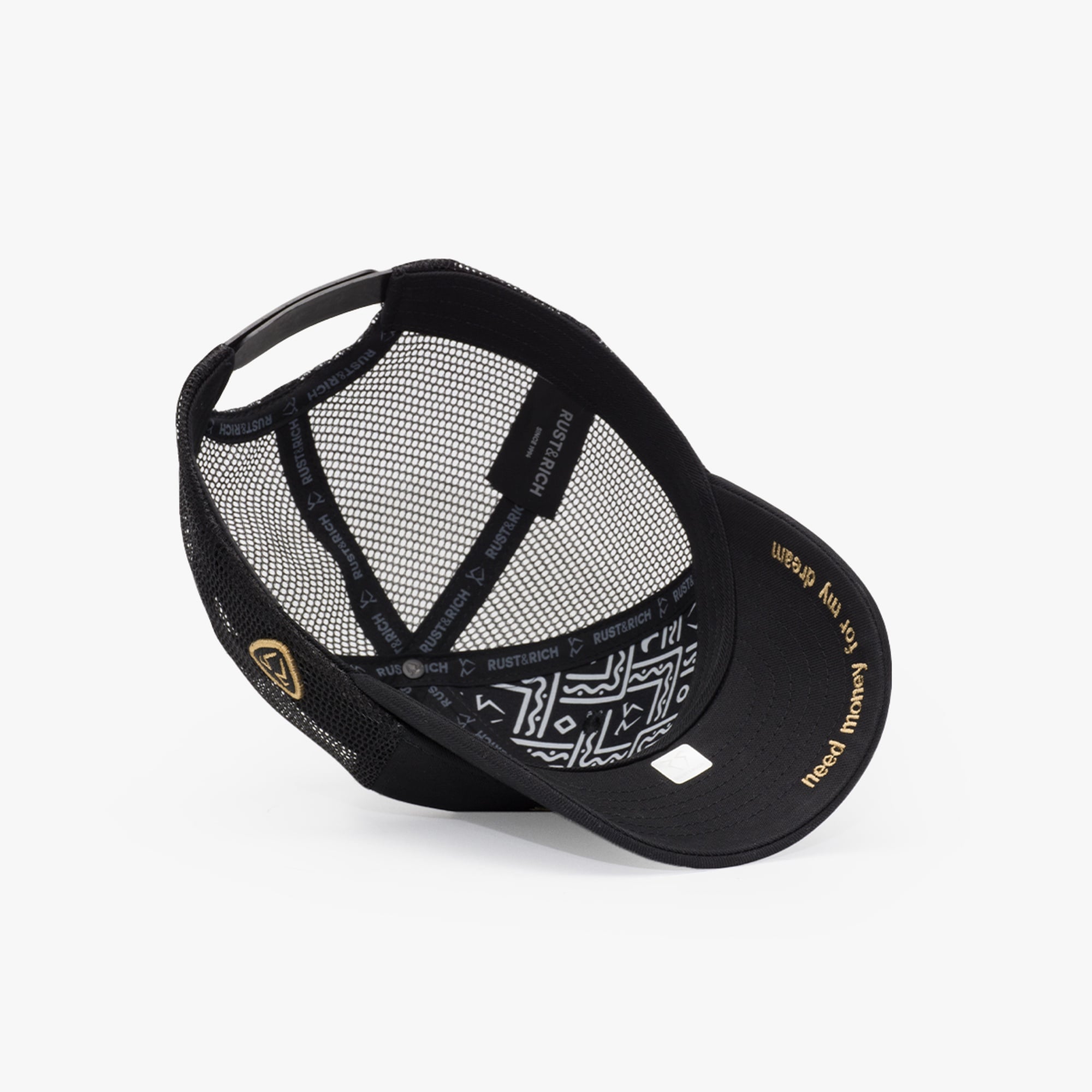 RustandRich Kadın Erkek Siyah/Gold Baseball Şapka-Timeless Collection-Mini Boss