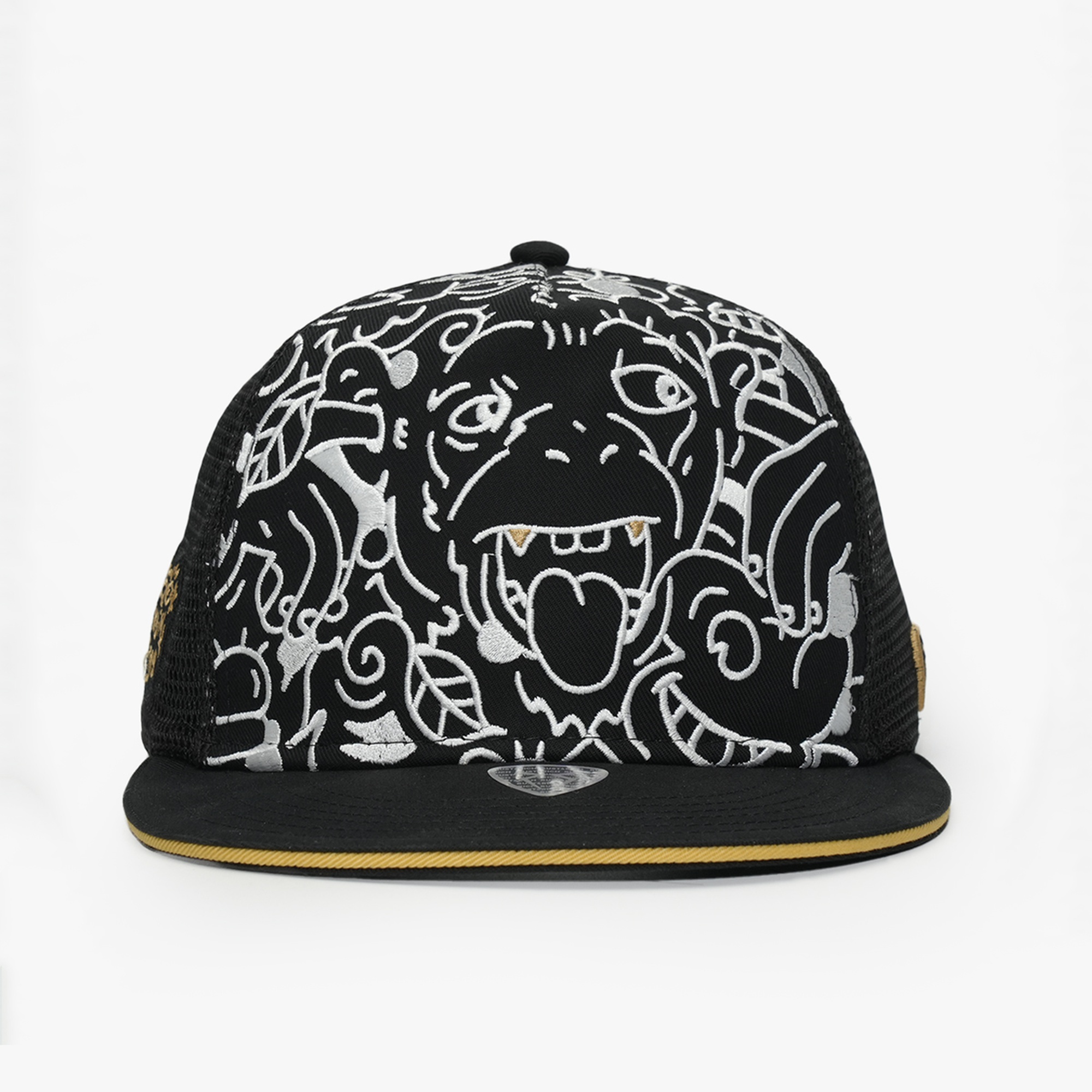 RustandRich Kadın Erkek Siyah Snapback Şapka-Art Collection-Doodle Monkey