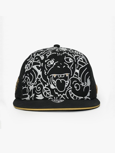  RustandRich Kadın Erkek Siyah Snapback Şapka-Art Collection-Doodle Monkey