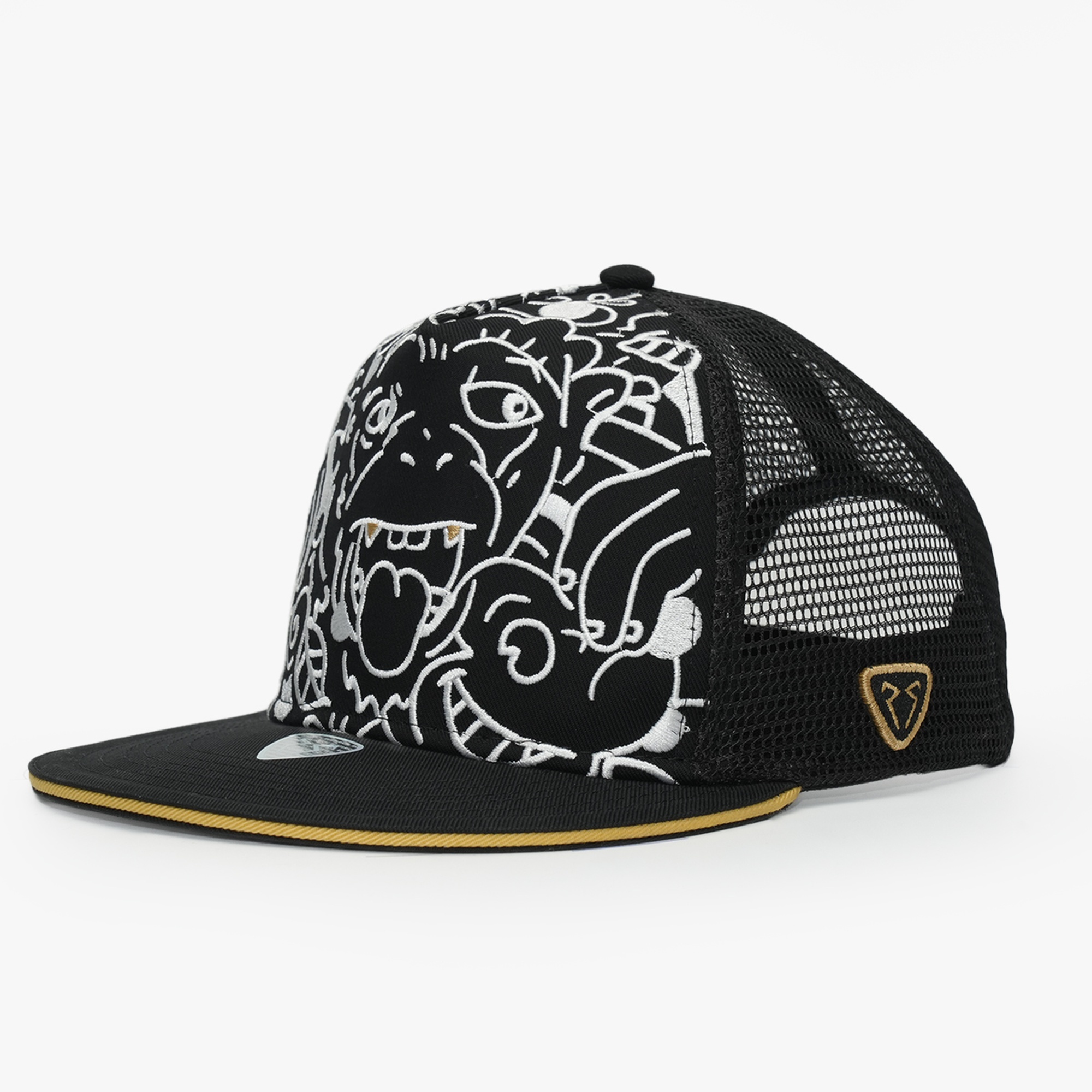 RustandRich Kadın Erkek Siyah Snapback Şapka-Art Collection-Doodle Monkey