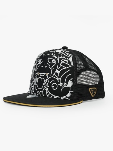  RustandRich Kadın Erkek Siyah Snapback Şapka-Art Collection-Doodle Monkey