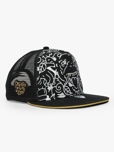  RustandRich Kadın Erkek Siyah Snapback Şapka-Art Collection-Doodle Monkey