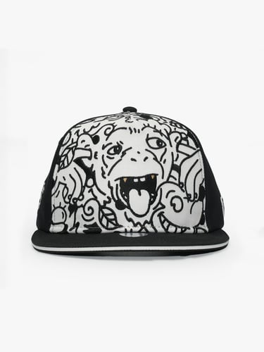 RustandRich Kadın Erkek Siyah/Beyaz Snapback Şapka-Art Collection-Doodle Monkey