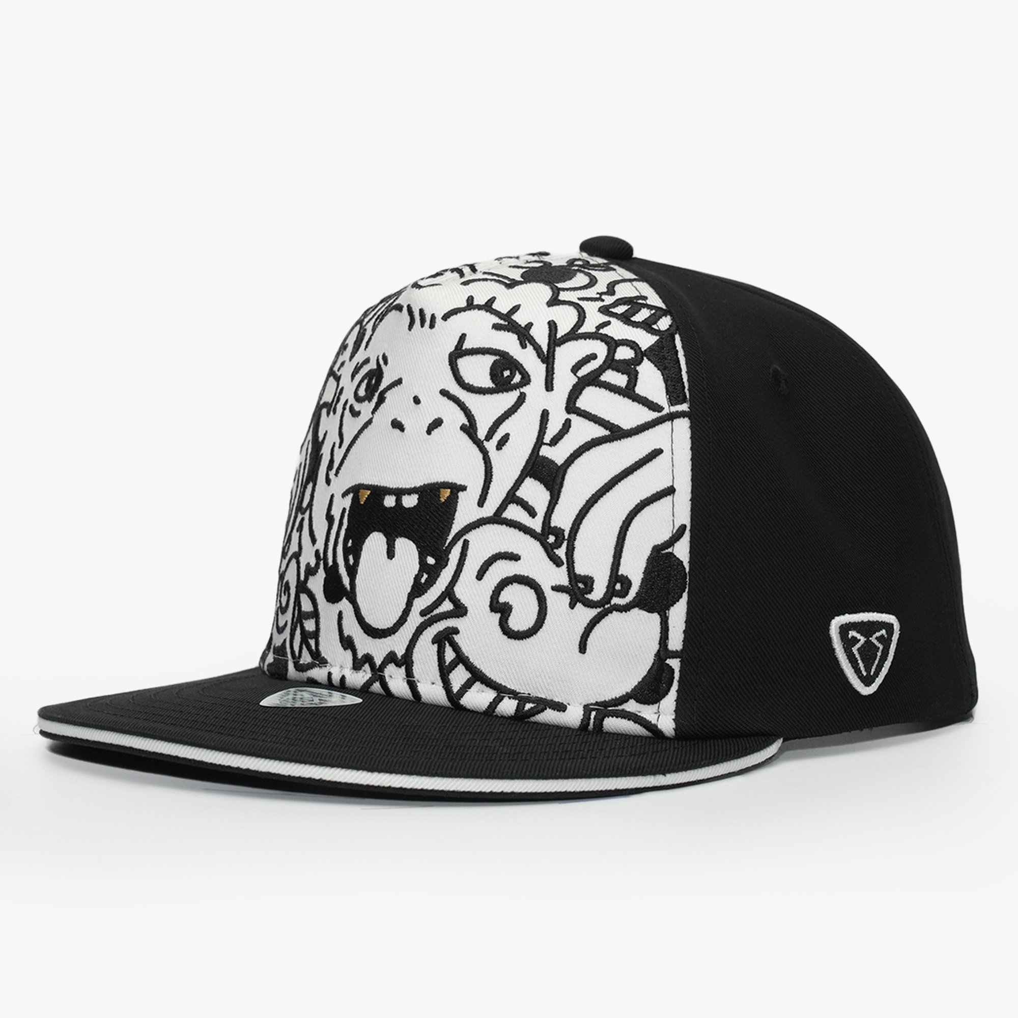 RustandRich Kadın Erkek Siyah/Beyaz Snapback Şapka-Art Collection-Doodle Monkey