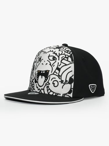  RustandRich Kadın Erkek Siyah/Beyaz Snapback Şapka-Art Collection-Doodle Monkey
