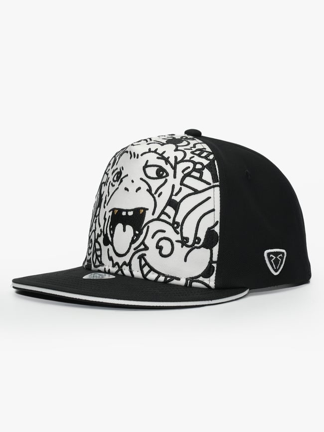  RustandRich Kadın Erkek Siyah/Beyaz Snapback Şapka-Art Collection-Doodle Monkey