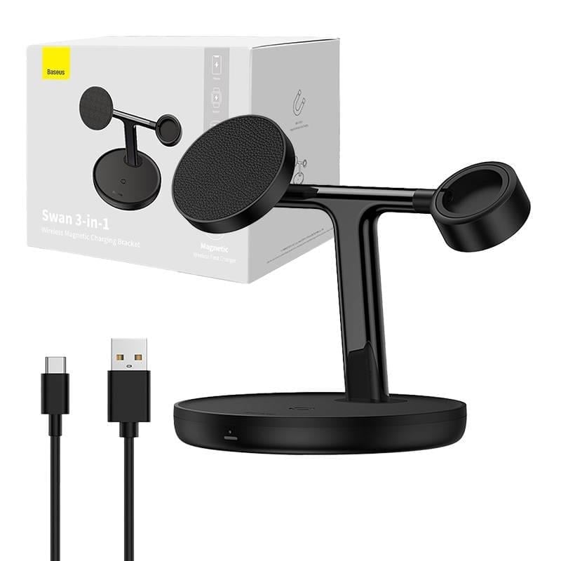  Baseus Swan 3 in 1 MagSafe 20W Wireless Şarj Özellikli Stant-Siyah - WXTE000101