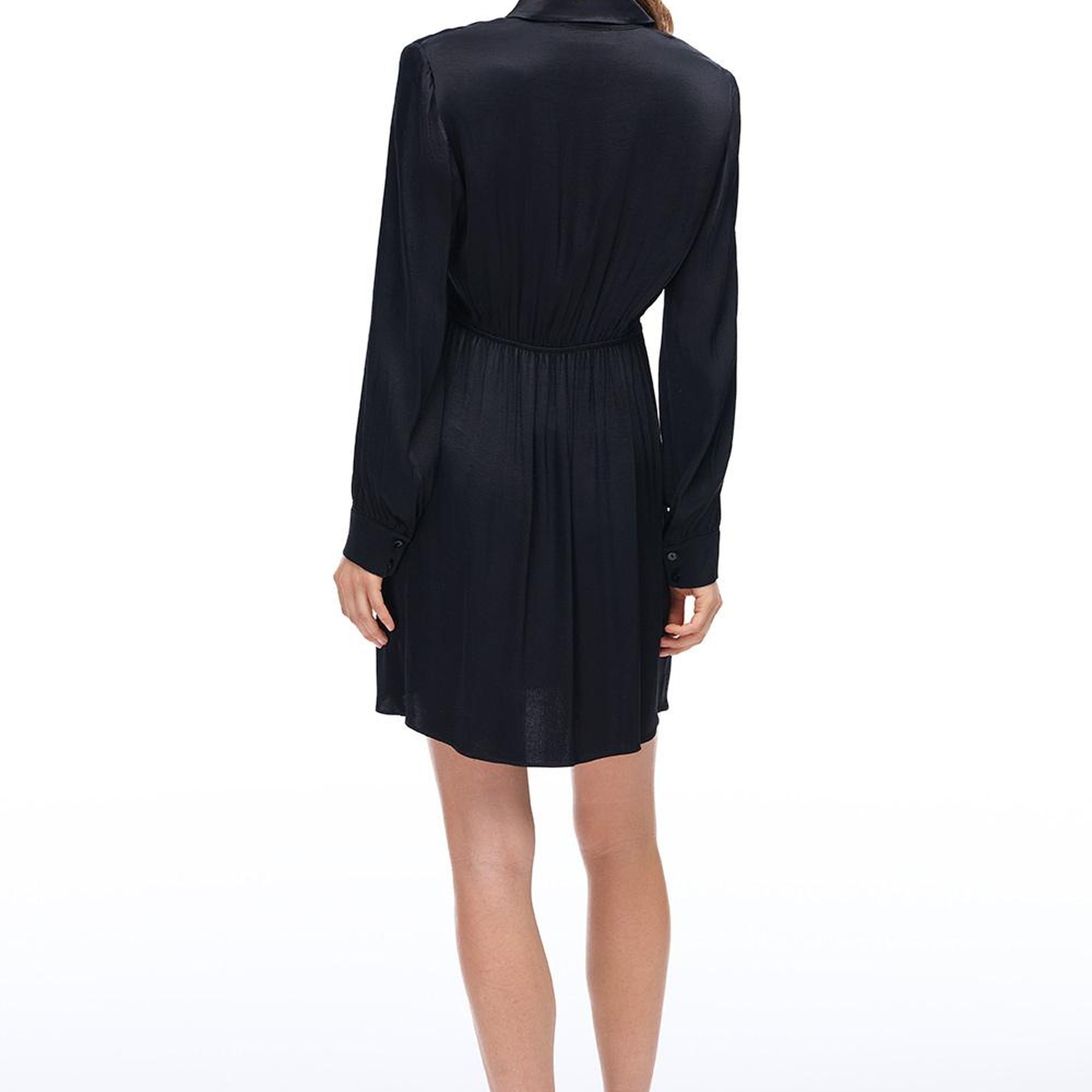 Safira Regular Fit Kısa Boy Takma Kol Gömlek Yaka Siyah Elbise