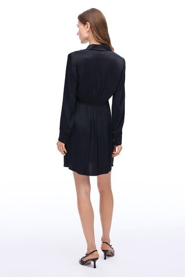  Safira Regular Fit Kısa Boy Takma Kol Gömlek Yaka Siyah Elbise