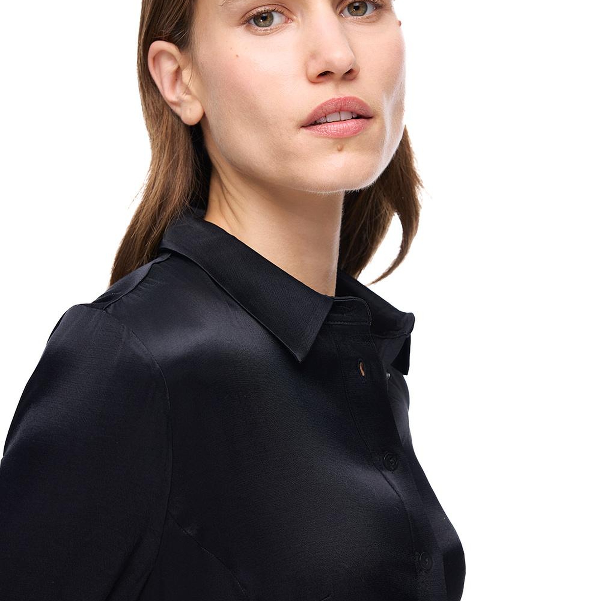 Safira Regular Fit Kısa Boy Takma Kol Gömlek Yaka Siyah Elbise