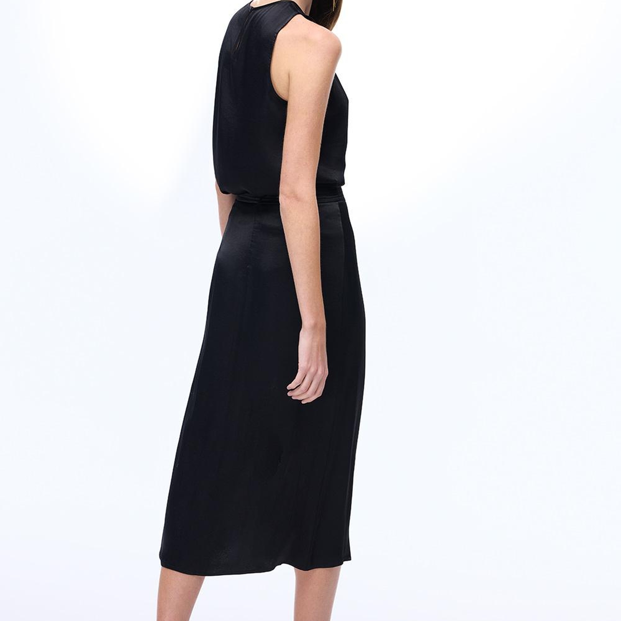 Siyah Safira Regular Fit Orta Bel Midi Boy Etek