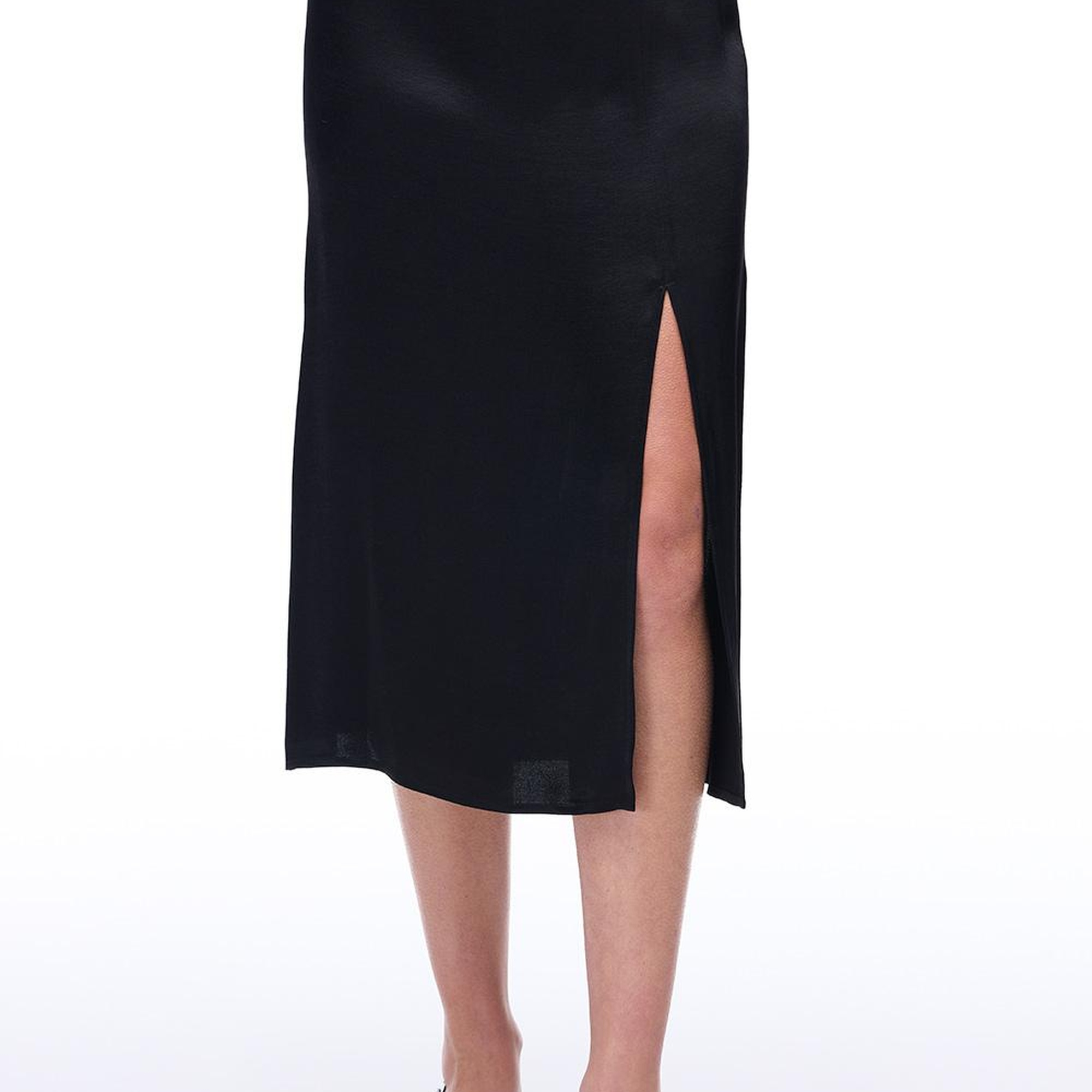 Siyah Safira Regular Fit Orta Bel Midi Boy Etek