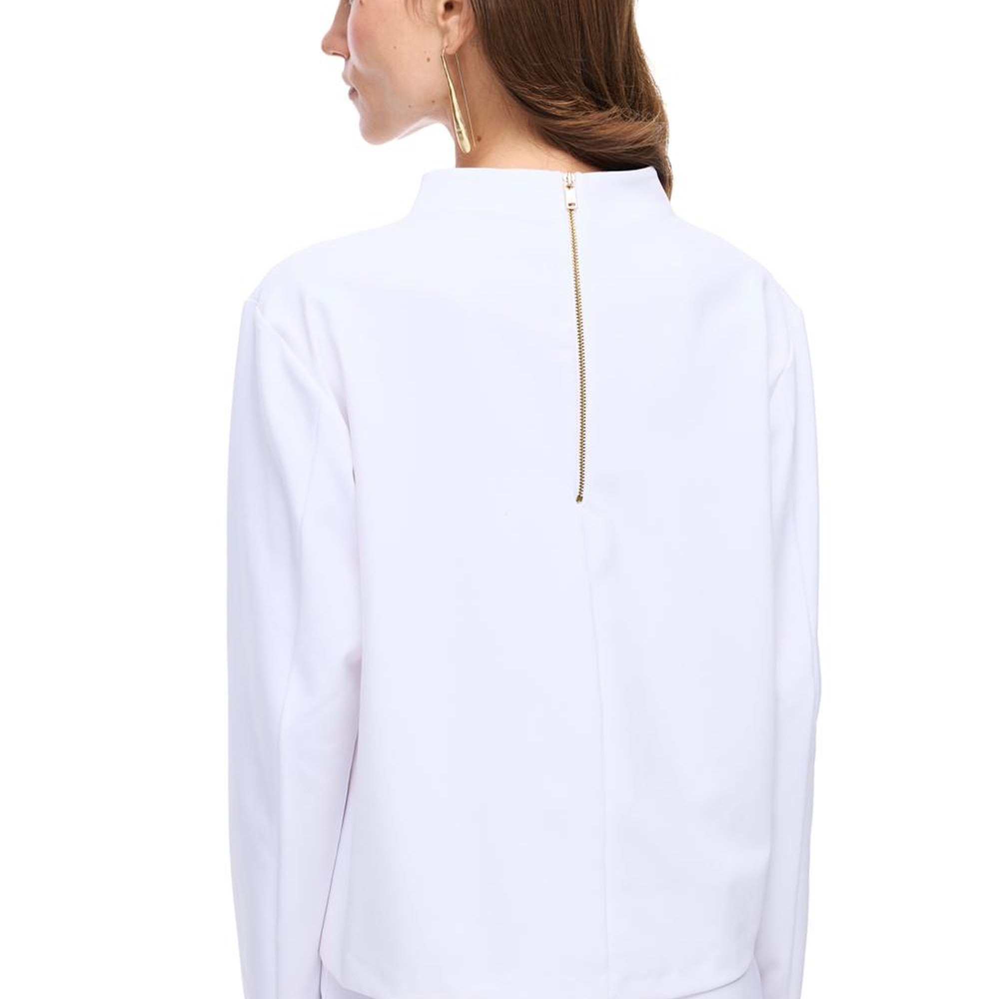 Animas Slim Fit Kısa Boy Düşük Kollu Yarım Dik Yaka Beyaz Bluz