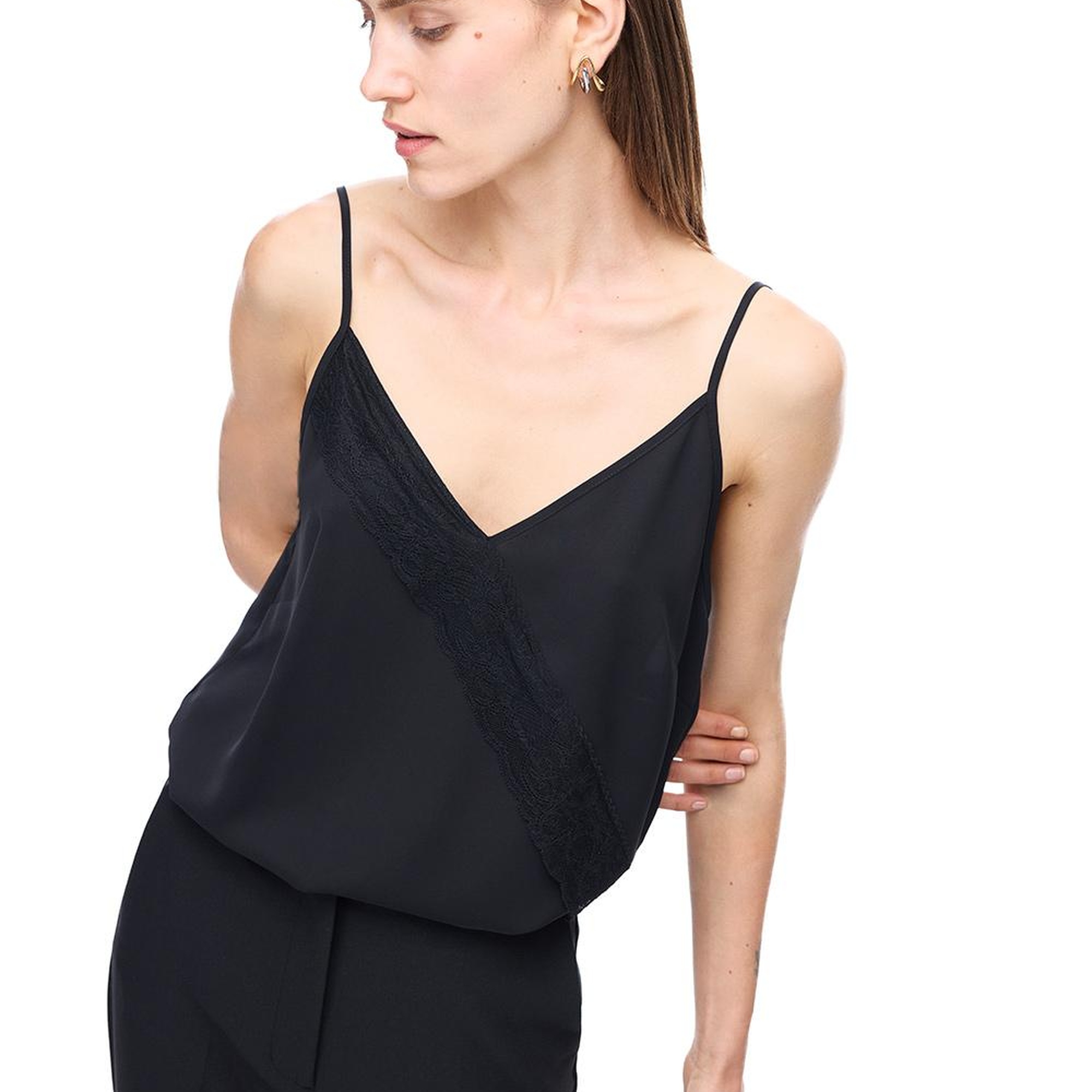 Farewell Regular Fit Standart Boy Askılı V-Yaka Siyah Bluz