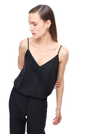  Farewell Regular Fit Standart Boy Askılı V-Yaka Siyah Bluz