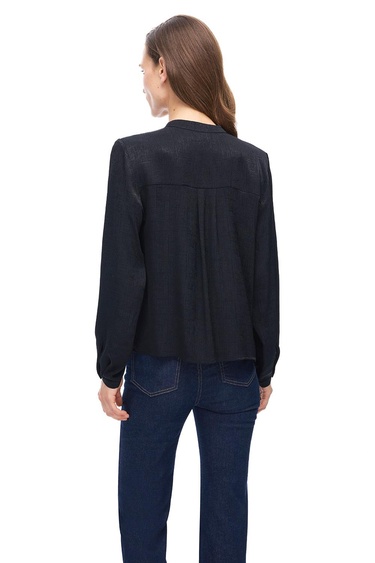  Akelas Regular Fit Standart Boy Takma Kol Hakim Yaka Siyah Renk Kadın Bluz
