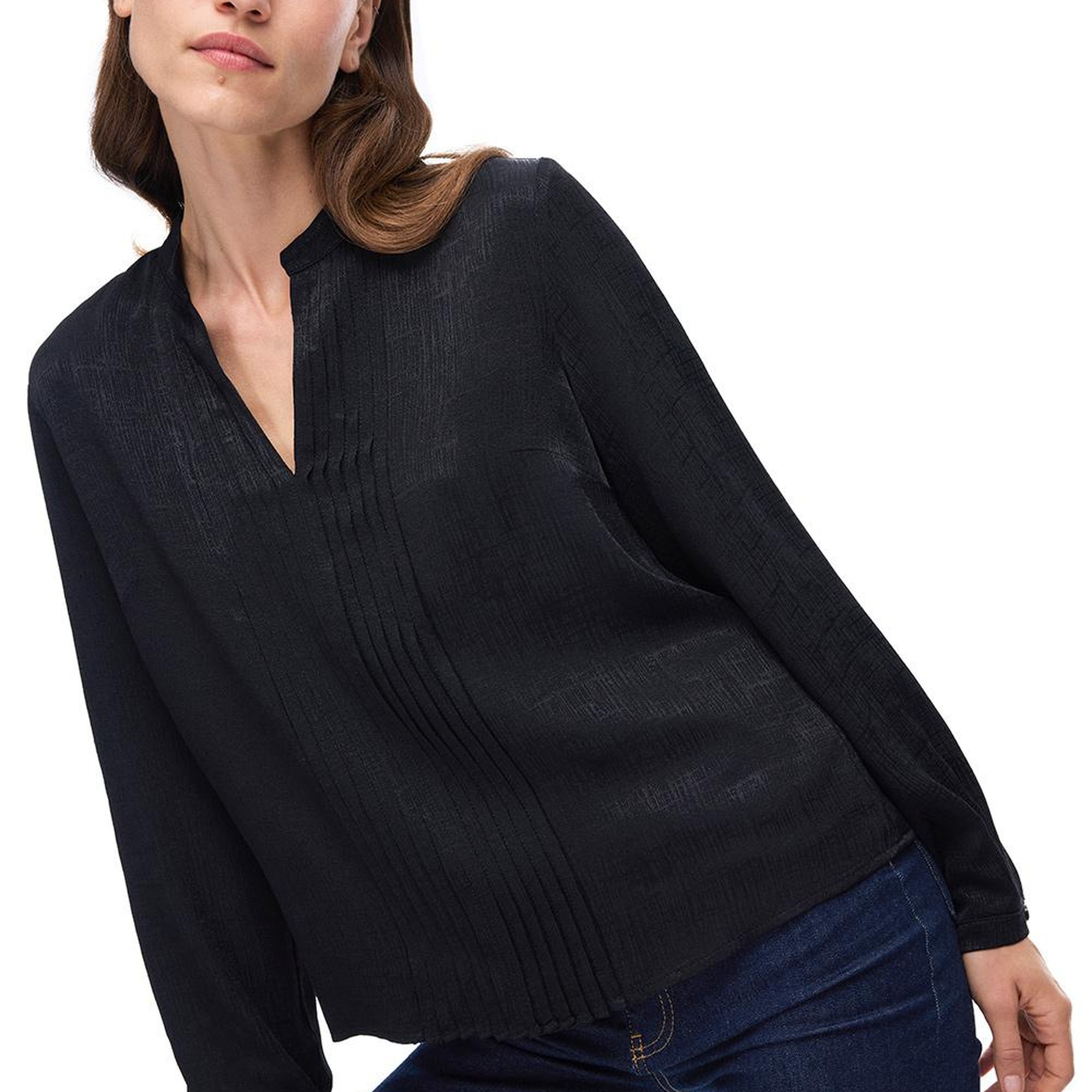 Akelas Regular Fit Standart Boy Takma Kol Hakim Yaka Siyah Renk Kadın Bluz