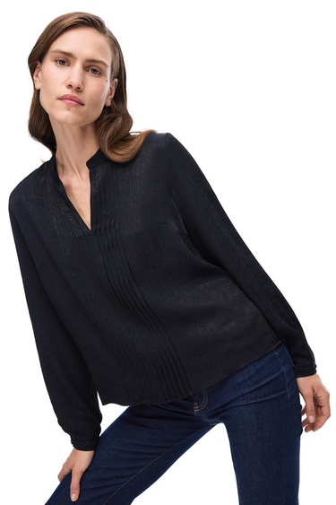  Akelas Regular Fit Standart Boy Takma Kol Hakim Yaka Siyah Renk Kadın Bluz