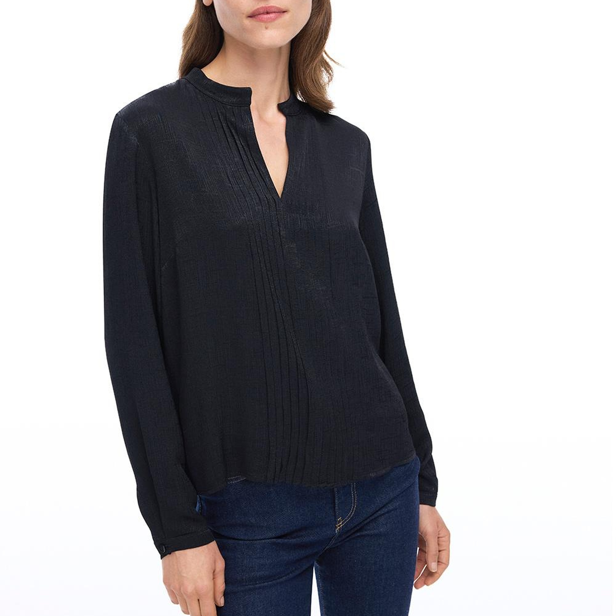 Akelas Regular Fit Standart Boy Takma Kol Hakim Yaka Siyah Renk Kadın Bluz