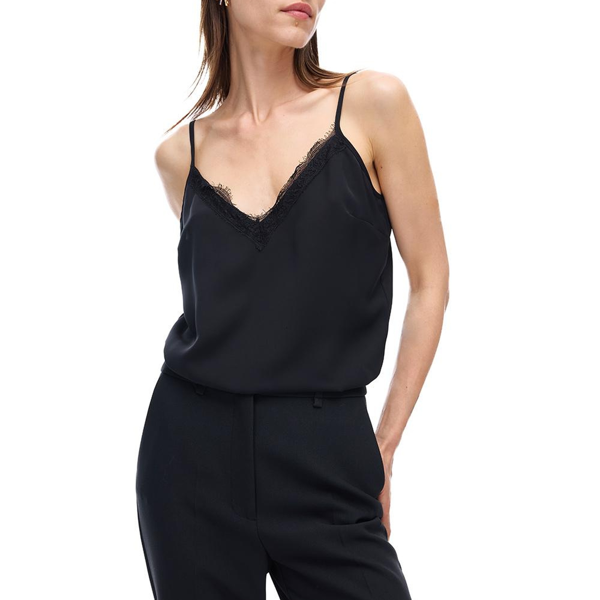 Farewell Regular Fit Standart Boy Askılı V-Yaka Siyah Bluz