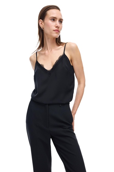  Farewell Regular Fit Standart Boy Askılı V-Yaka Siyah Bluz