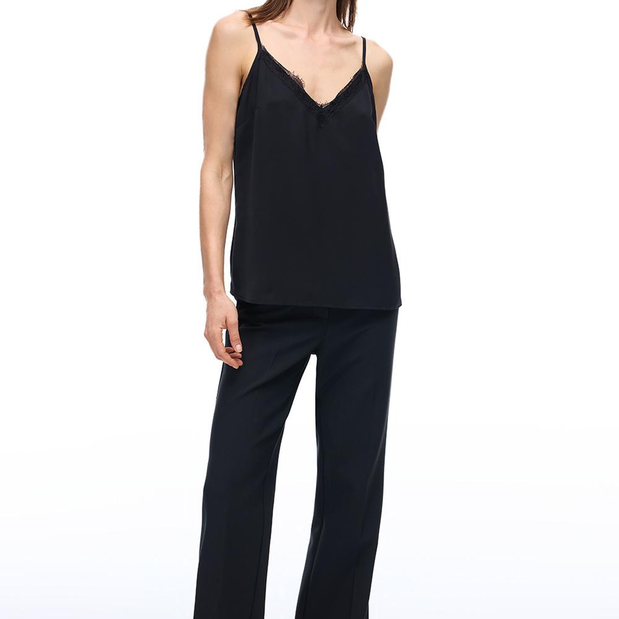 Farewell Regular Fit Standart Boy Askılı V-Yaka Siyah Bluz