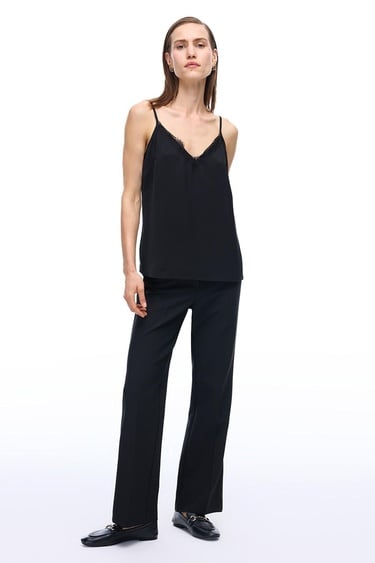  Farewell Regular Fit Standart Boy Askılı V-Yaka Siyah Bluz