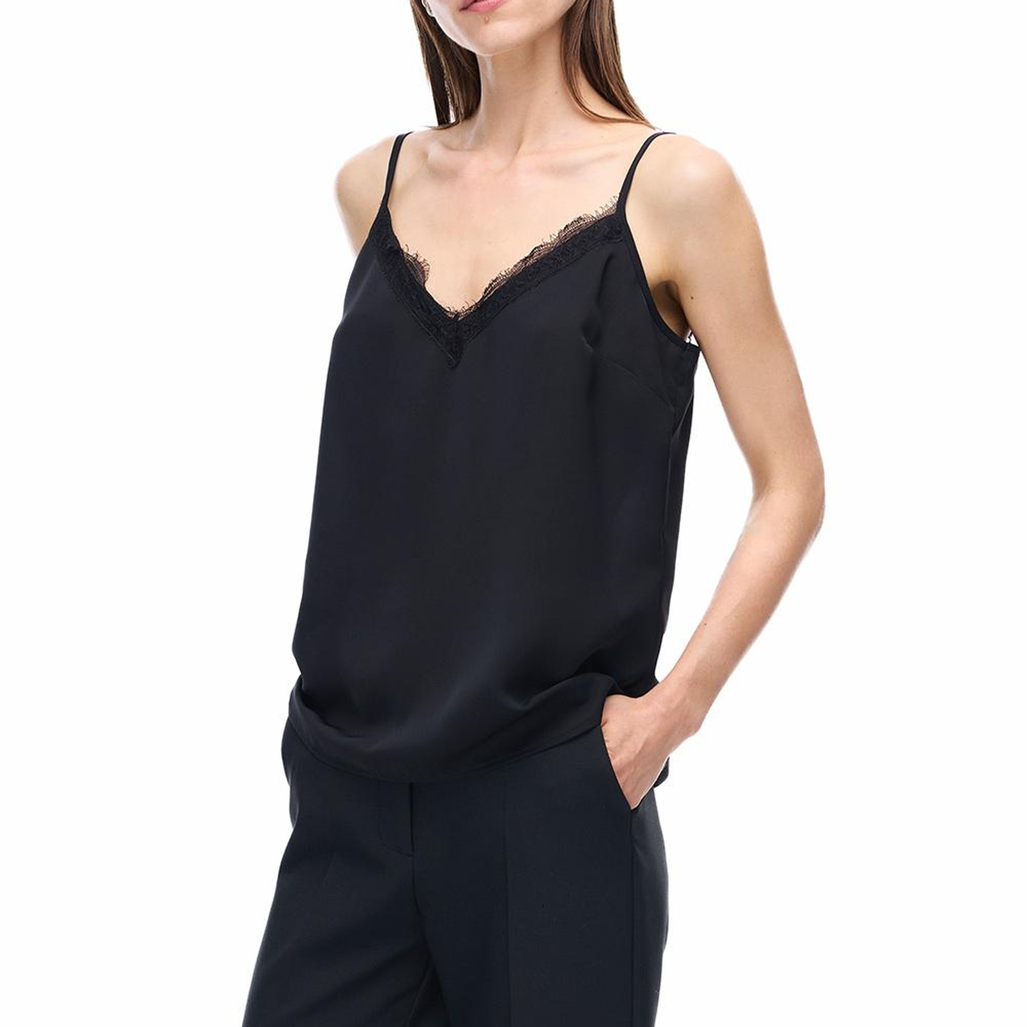 Farewell Regular Fit Standart Boy Askılı V-Yaka Siyah Bluz