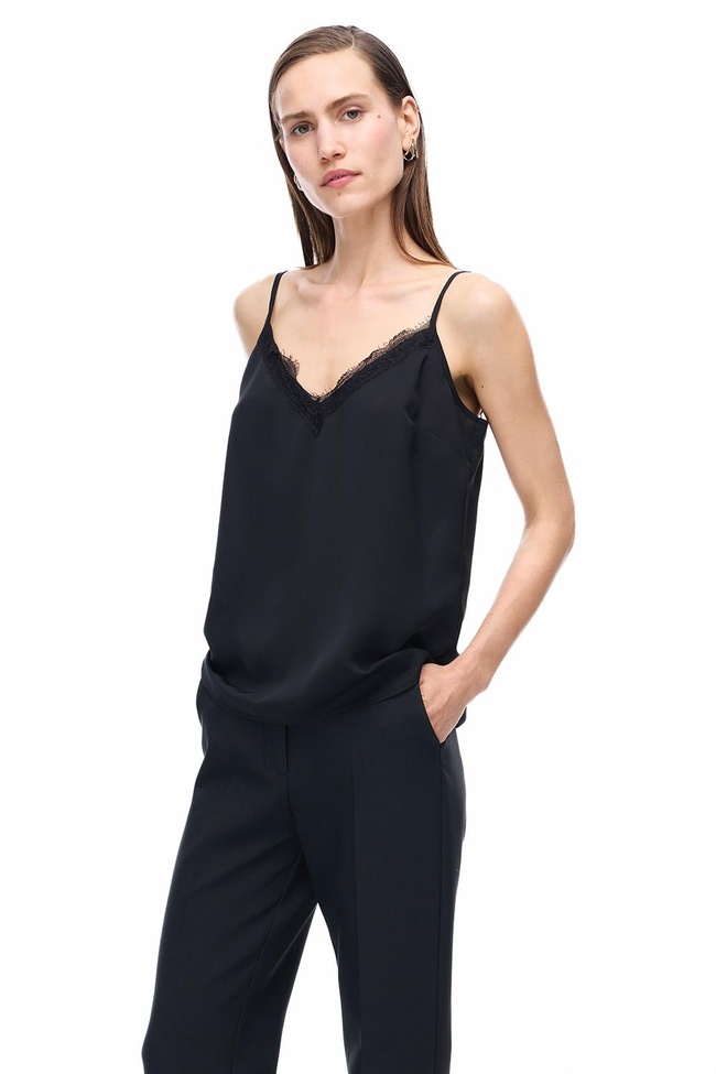  Farewell Regular Fit Standart Boy Askılı V-Yaka Siyah Bluz