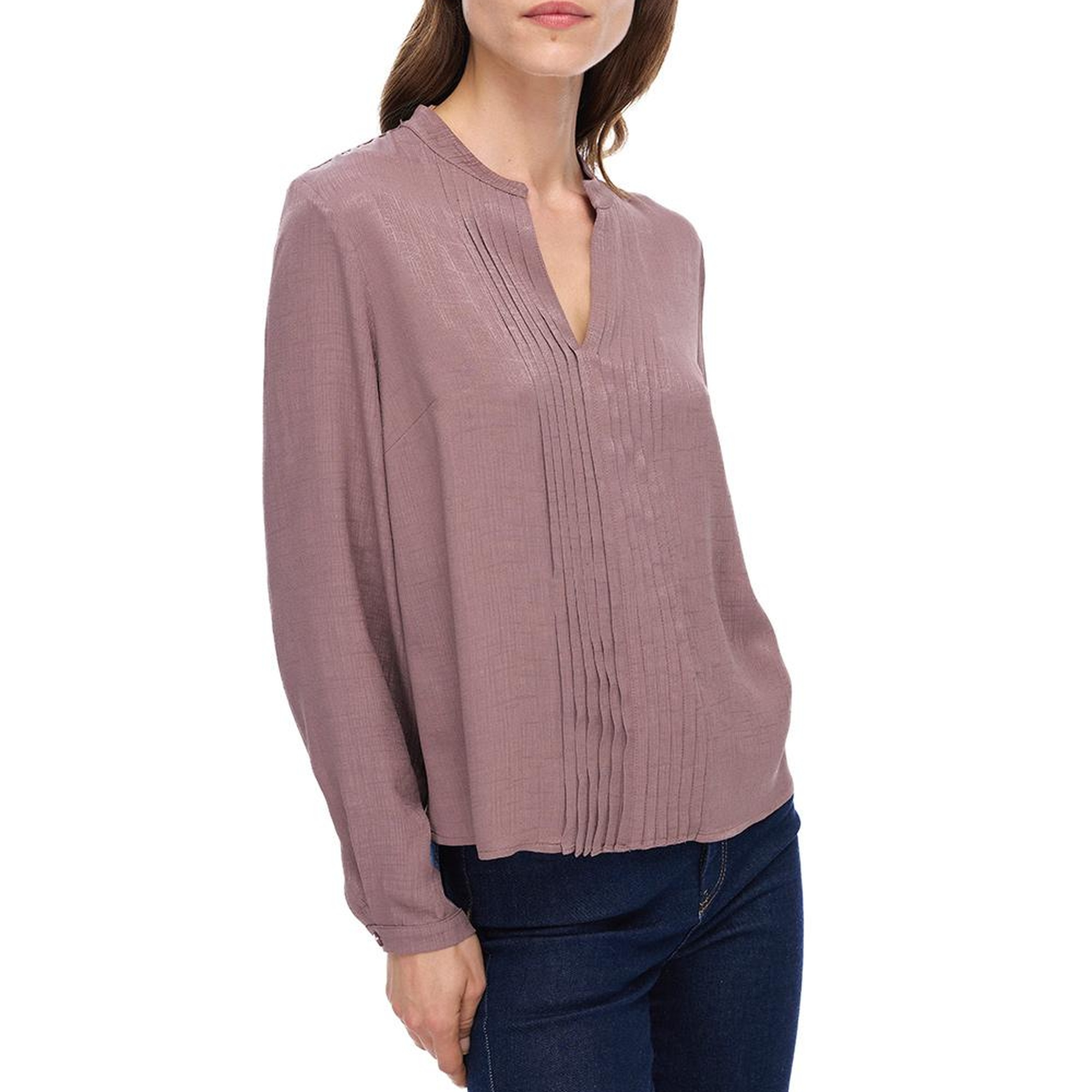 Akelas Regular Fit Standart Boy Takma Kol Hakim Yaka Vizon Renk Kadın Bluz