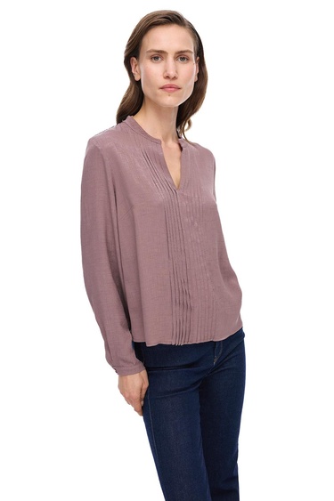  Akelas Regular Fit Standart Boy Takma Kol Hakim Yaka Vizon Renk Kadın Bluz