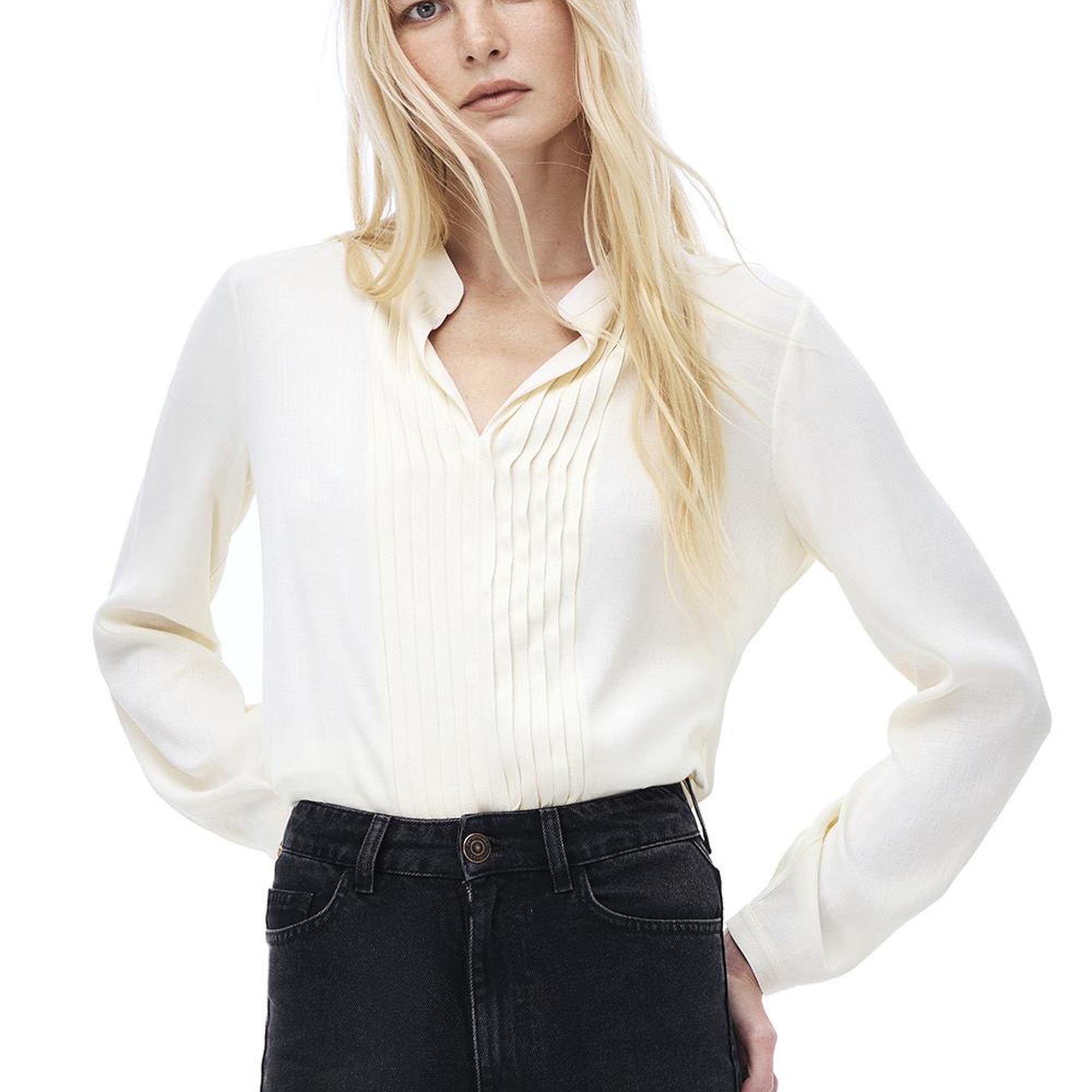 Akelas Regular Fit Standart Boy Takma Kol Hakim Yaka Bej Renk Kadın Bluz