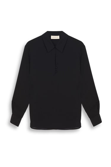  Farewell Regular Fit Standart Boy Takma Kol Dik Yaka Siyah Bluz