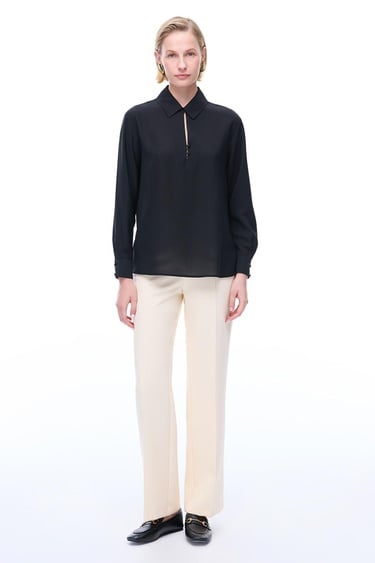  Farewell Regular Fit Standart Boy Takma Kol Dik Yaka Siyah Bluz