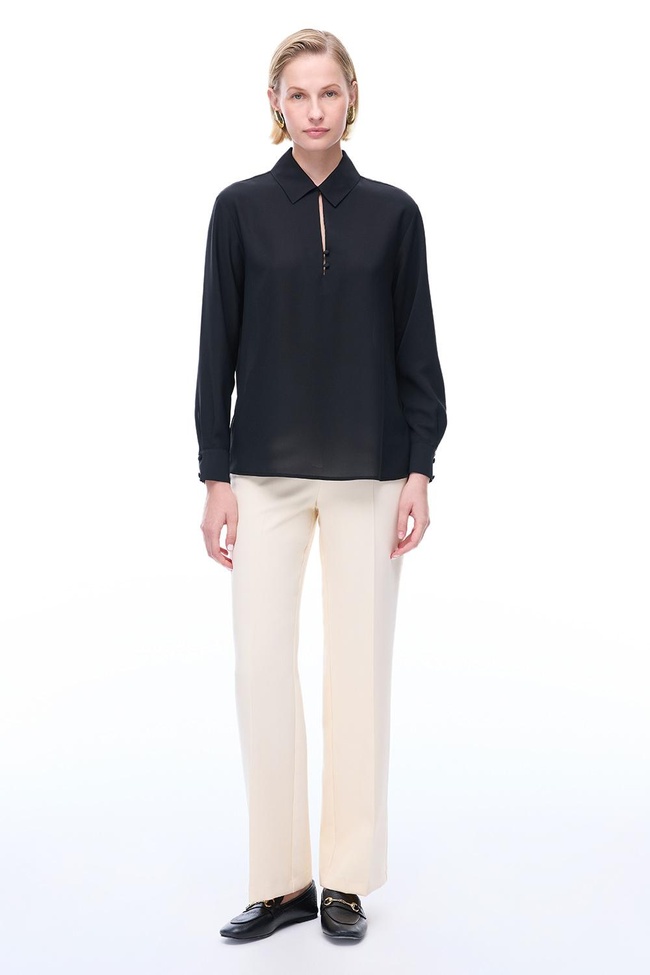  Farewell Regular Fit Standart Boy Takma Kol Dik Yaka Siyah Bluz