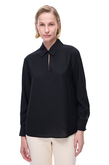  Farewell Regular Fit Standart Boy Takma Kol Dik Yaka Siyah Bluz