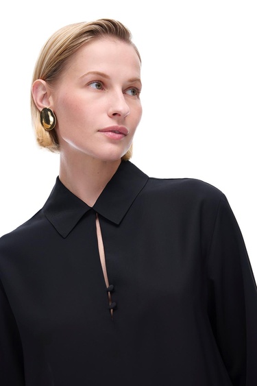  Farewell Regular Fit Standart Boy Takma Kol Dik Yaka Siyah Bluz