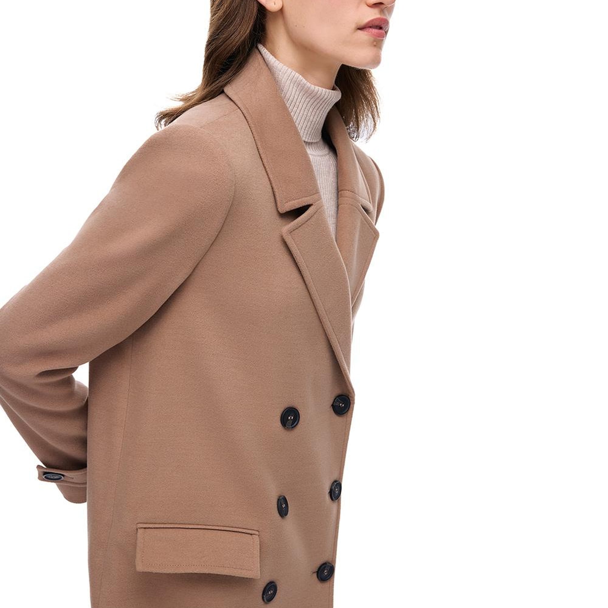 Mona Regular Fit Diz Üstü Takma Kol Erkek Yaka Devetuyu Kaban