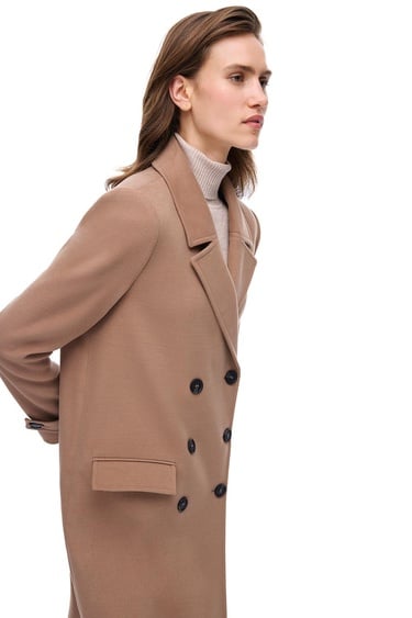  Mona Regular Fit Diz Üstü Takma Kol Erkek Yaka Devetuyu Kaban