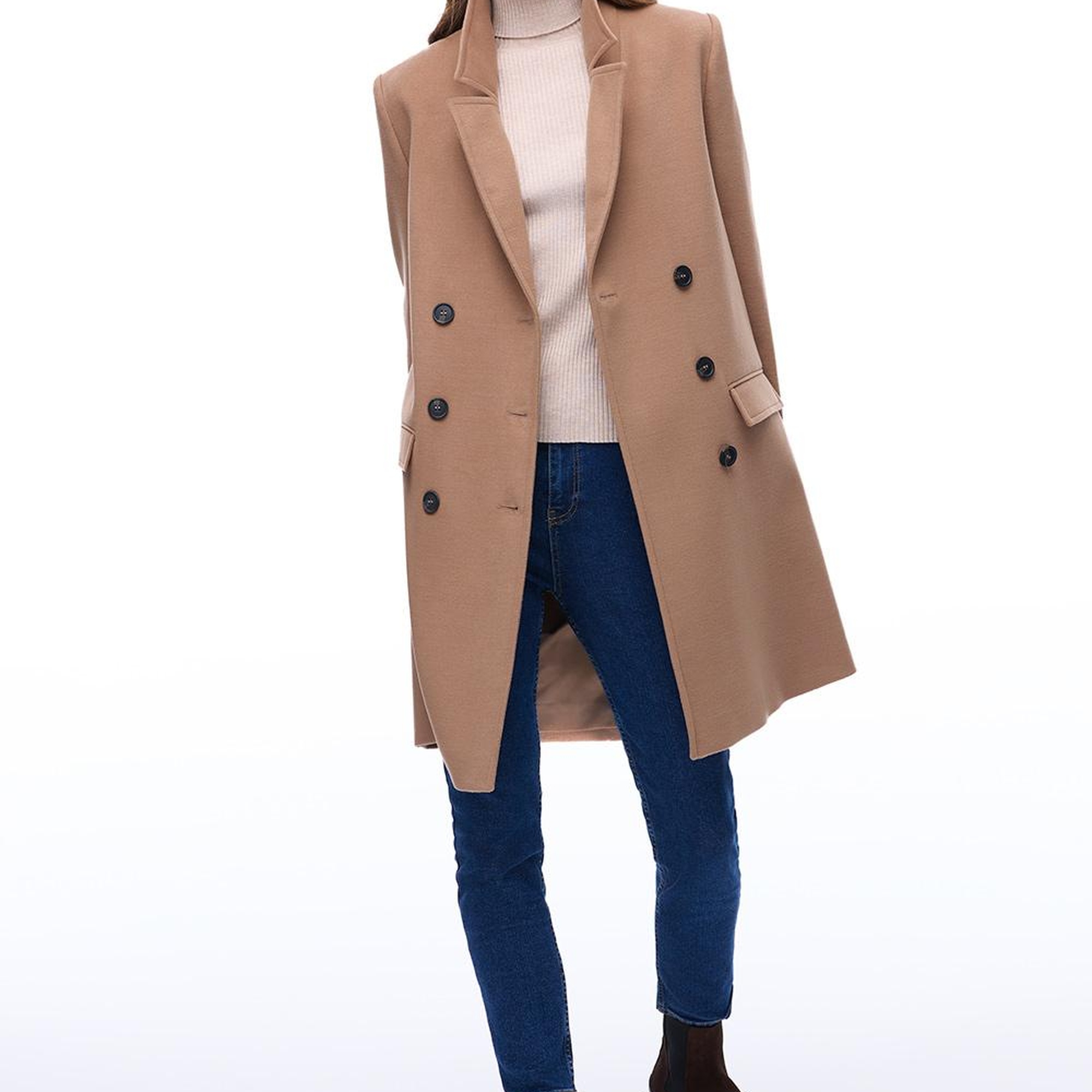 Mona Regular Fit Diz Üstü Takma Kol Erkek Yaka Devetuyu Kaban