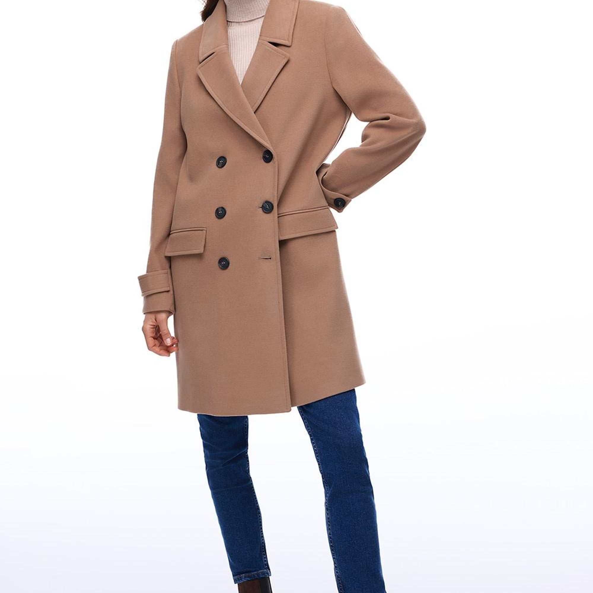 Mona Regular Fit Diz Üstü Takma Kol Erkek Yaka Devetuyu Kaban