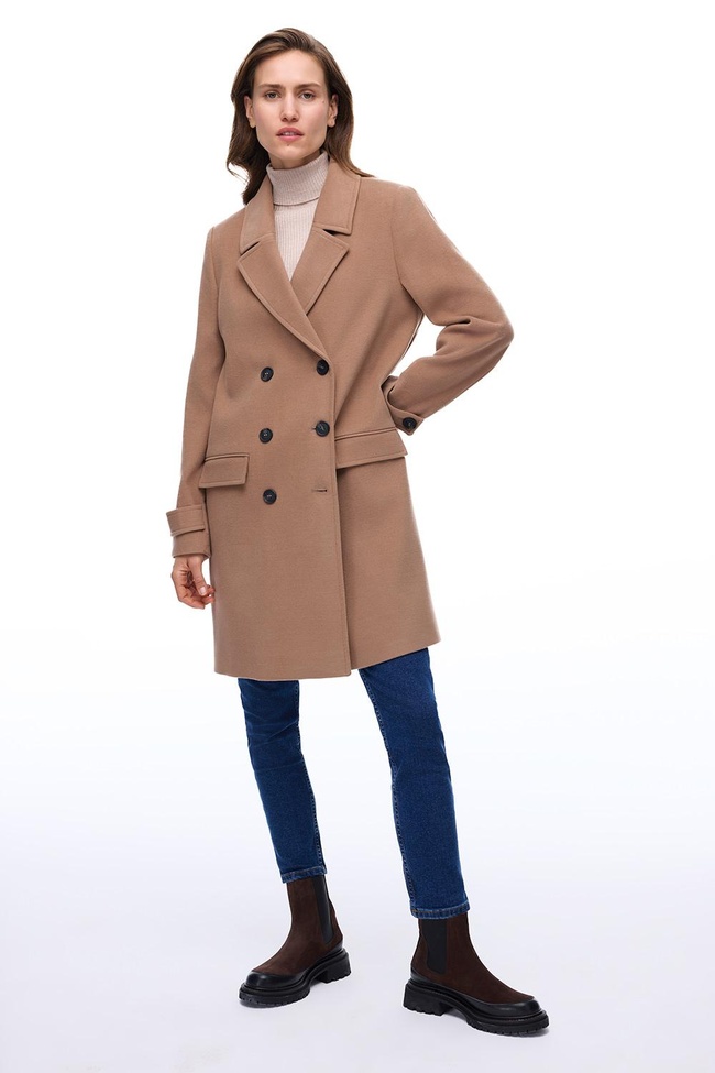  Mona Regular Fit Diz Üstü Takma Kol Erkek Yaka Devetuyu Kaban