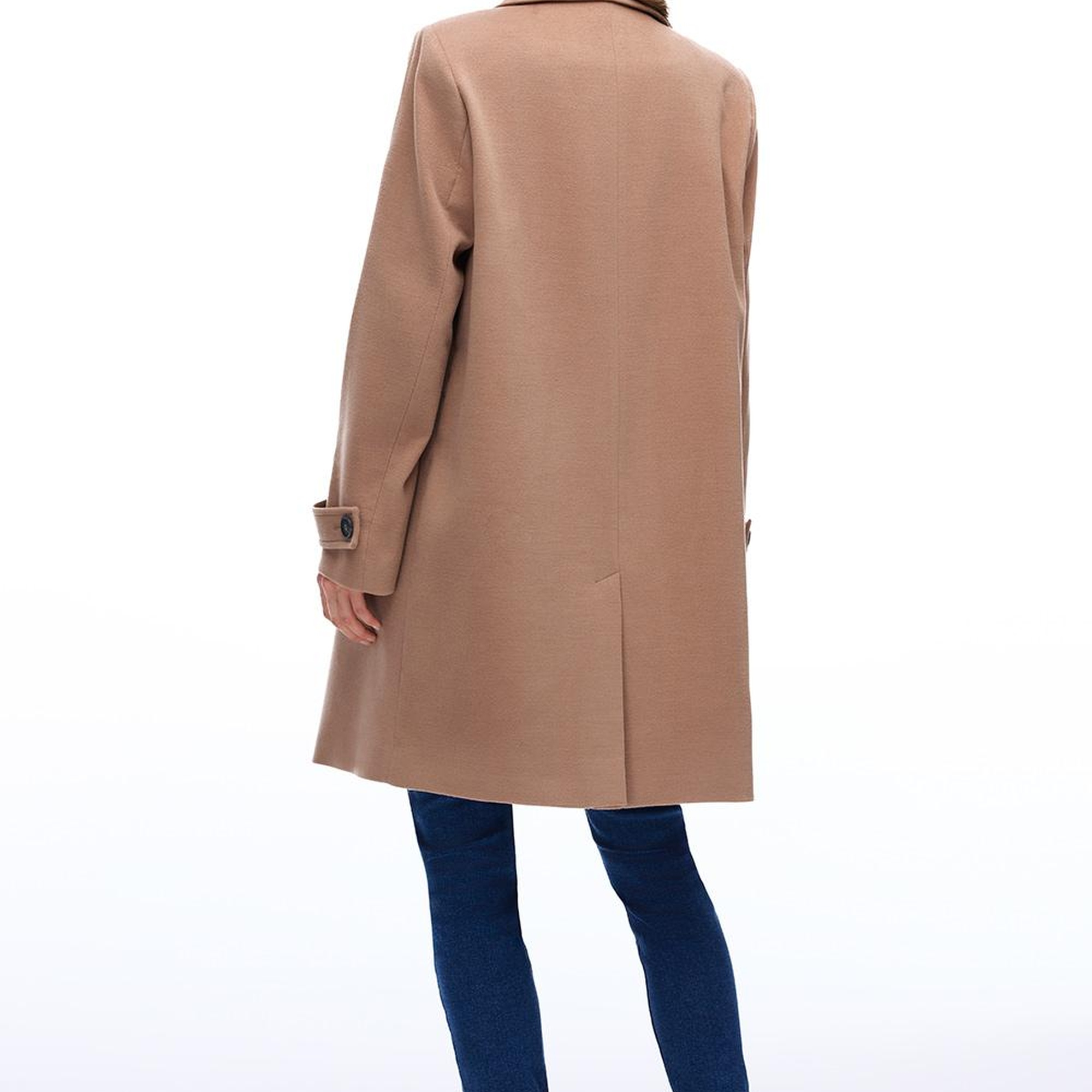 Mona Regular Fit Diz Üstü Takma Kol Erkek Yaka Devetuyu Kaban