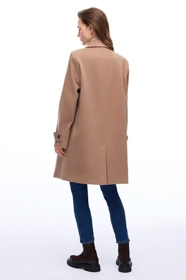  Mona Regular Fit Diz Üstü Takma Kol Erkek Yaka Devetuyu Kaban