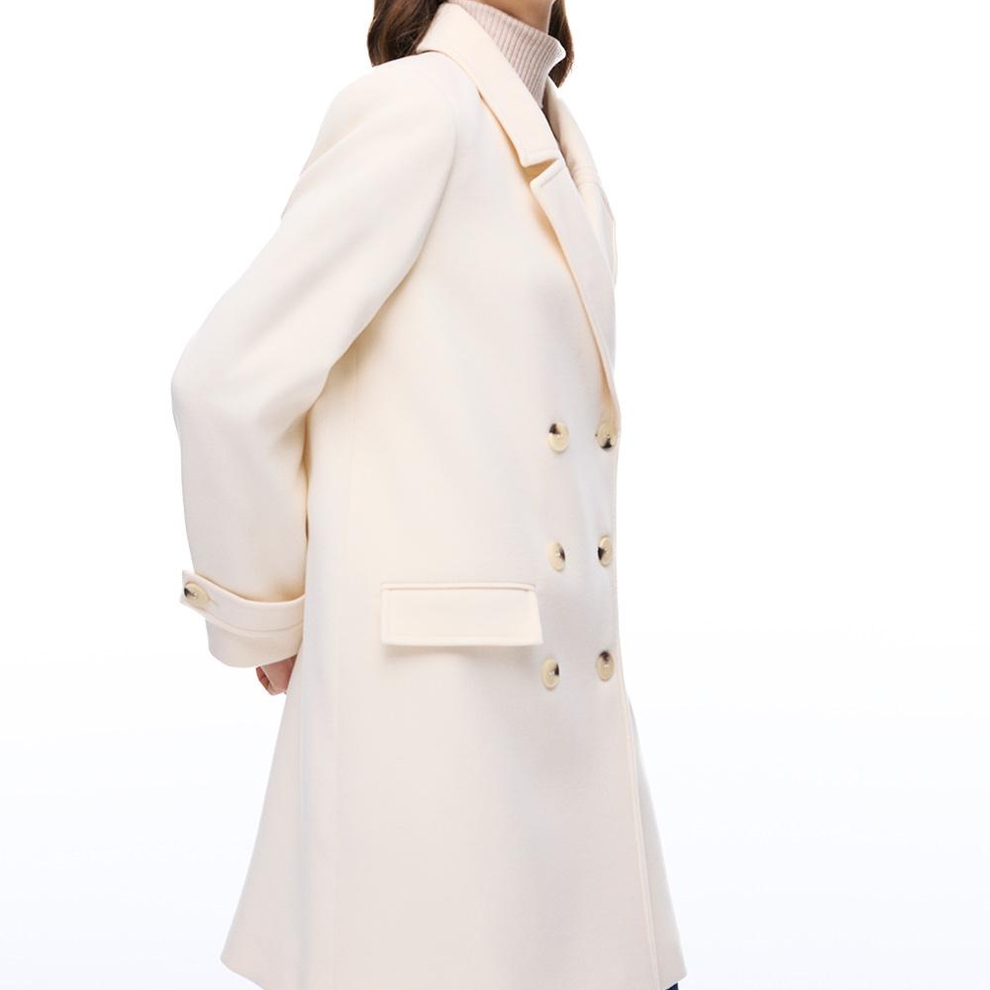 Mona Regular Fit Diz Üstü Takma Kol Erkek Yaka Ekru Kaban