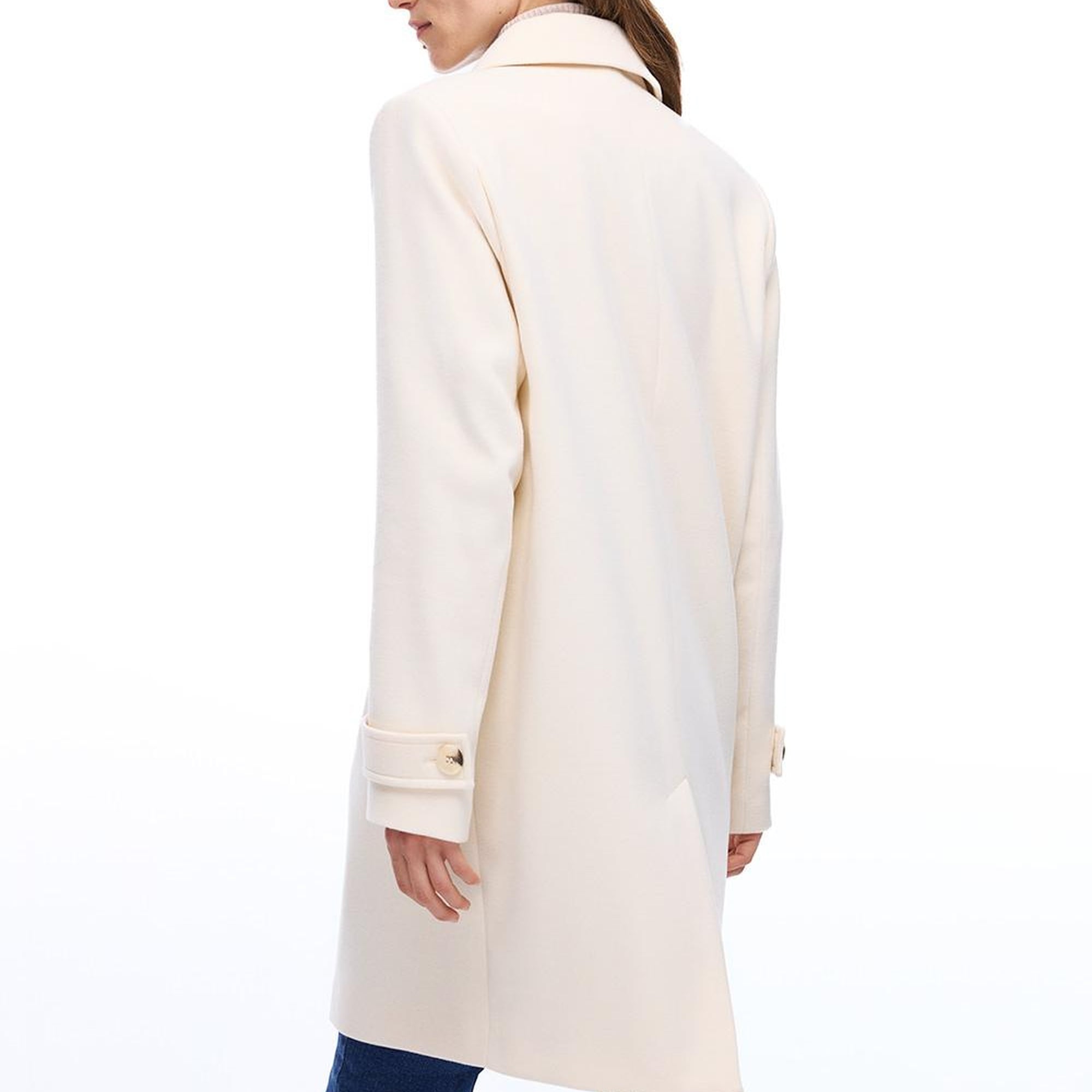 Mona Regular Fit Diz Üstü Takma Kol Erkek Yaka Ekru Kaban